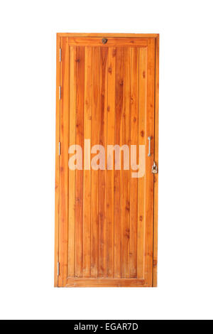 Porte en bois sombre sur fond blanc. Banque D'Images