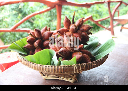 Salak fruits frais serpent dans le panier sur la table des aliments. Banque D'Images