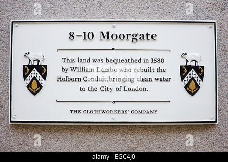 Le marquage de la plaque de l'entreprise conduit Clothworkers Holborn, avoir accès à de l'eau Moorgate City de Londres UK Banque D'Images