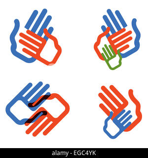 Les mains de couleur sur un fond blanc. vector illustration Banque D'Images