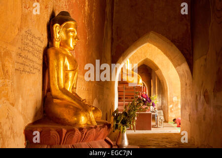 L'adoration de statues de Bouddha d'or, la Pagode Sulamani, Bagan, Myanmar ( Birmanie ), l'Asie Banque D'Images