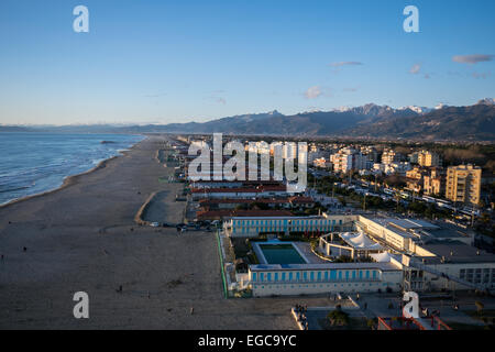 Vue aérienne de la promenade de Viareggio, Italie Banque D'Images