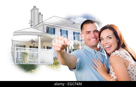 Couple militaire avec des clés plus de chambre Dessin et Photo Combinaison sur blanc. Banque D'Images