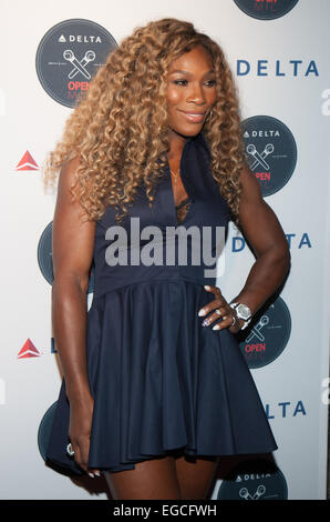 Delta Air Lines, événement karaoké 'Delta' micro ouvert à l'arène comprend : Serena Williams Où : New York, New York Quand : 20 août 2014 Banque D'Images