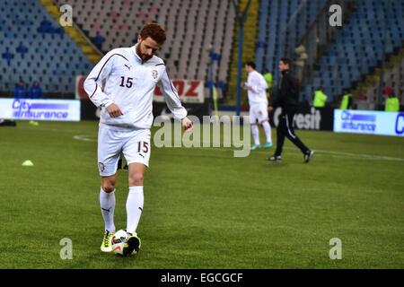 Stade Ghencea, Roumanie ROU. Feb 22, 2015. Marcel Gecov # 15 de réchauffement avant le Rapid Bucarest Roumanie Liga I match entre le Steaua Bucarest et le Rapid Bucarest ROU ROU au stade Ghencea, Roumanie ROU. Catalin Soare/Cal Sport Media/Alamy Live News Banque D'Images