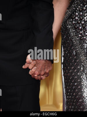 Hollywood, Californie, USA. Feb 22, 2015. L'actrice Laura Dern se tenant la main avec son père, l'acteur BRUCE DERN sur le tapis rouge lors de l'arrivée pour la 87e Academy Awards tenue au Kodak Theater à Hollywood, Los Angeles, CA, USA Crédit : Lisa O'Connor/ZUMA/ZUMAPRESS.com/Alamy fil Live News Banque D'Images