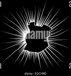 Fissures radiales sur les brisures de verre noir. Vector illustration Banque D'Images