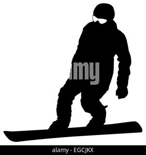 Snowboarder silhouette noire sur fond blanc. Vector illust Banque D'Images