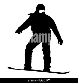 Snowboarder silhouette noire sur fond blanc. Vector illust Banque D'Images