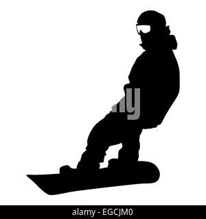 Snowboarder silhouette noire sur fond blanc. Vector illust Banque D'Images