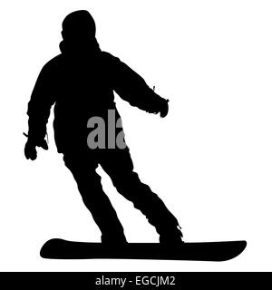 Snowboarder silhouette noire sur fond blanc. Vector illust Banque D'Images