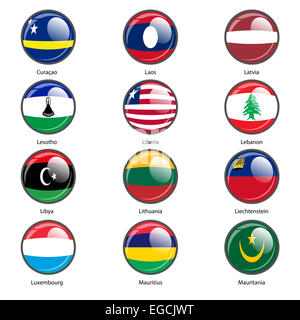 Icône de cercle de jeu Drapeaux du monde les états souverains. Vector illustr Banque D'Images