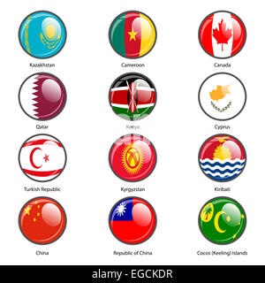 Icône de cercle de jeu Drapeaux du monde les états souverains. Vector illustr Banque D'Images