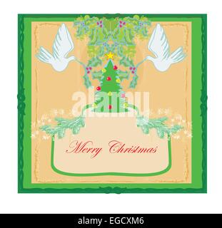 Carte de Noël avec colombes et gui Illustration de Vecteur