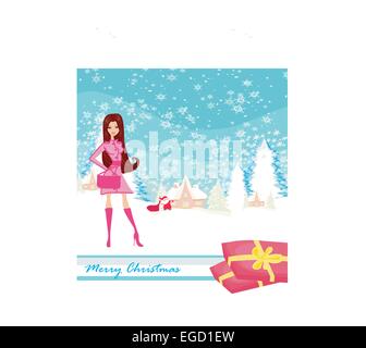 Girl meets santa claus Illustration de Vecteur