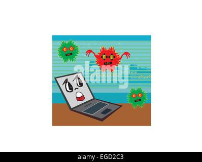 Attaque de virus d'ordinateur portable Illustration de Vecteur
