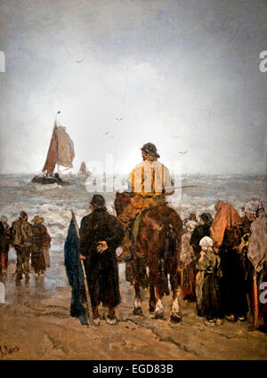 L'arrivée des bateaux1884 Jacob Maris 1837 - 1899 Pays-Bas néerlandais ( Bateaux de pêche Scheveningen Pays-bas Mer ) Banque D'Images