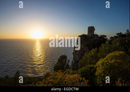 Tour de guet médiévale, Torre Talaia de ses dessins animés, Banyalbufar, Majorque, Espagne Banque D'Images