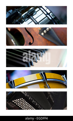 Divers instruments de musique sur un collage Banque D'Images