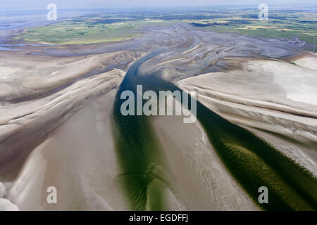 Les vasières, estrans vu de l'air, Westerheversand, Eiderstedt Péninsule, Schleswig-Holstein, Allemagne Banque D'Images