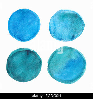Ensemble de taches rondes d'aquarelle bleue Banque D'Images