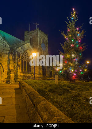 Église Sainte-marie Projecteurs Scarborough & Christmas Tree Banque D'Images