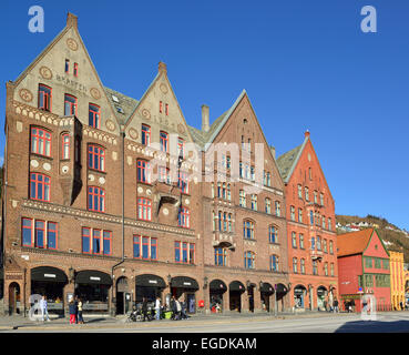 Bâtiments hanséatique de Bryggen, classé au Patrimoine Mondial de l'UNESCO Bryggen, Bergen, Hordaland, Norvège Banque D'Images