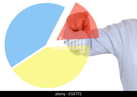 Businessman montrant un concept commercial schéma graphique à secteurs statistiques Banque D'Images