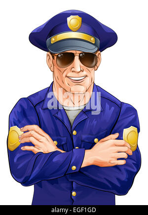 Une illustration d'un happy smiling policier de lunettes de soleil avec ses bras croisés Banque D'Images