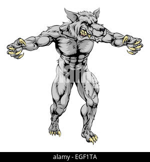 Une illustration d'un loup-garou sports effrayant mascot avec toutes griffes dehors Banque D'Images