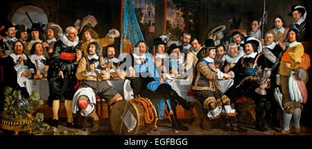 Banquet à la Crossbowmen's Guild en célébration du traité de Munster 1648 Bartholomeus van der Helst 1613 - Amsterdam 1670 quatre-vingts ans, Guerre, espagnol, néerlandais, pays-Bas, Banque D'Images