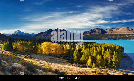 Le lac Pukaki et le Mont Cook, Nouvelle-Zélande Banque D'Images