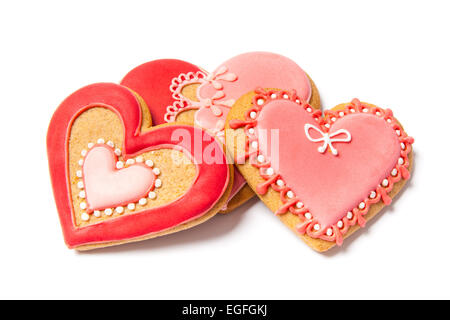 Trois différents Saint Valentines gingerbreads isolé sur fond blanc Banque D'Images