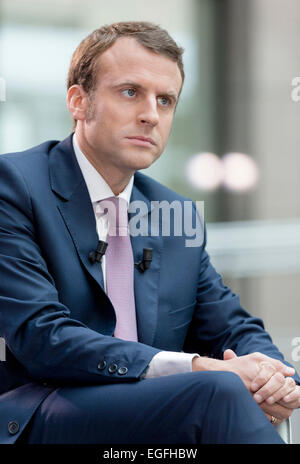 Belgique, Bruxelles : Ministre de l'économie, le renouveau industriel et la technologie de l'information, Emmanuel Macron (2014/09/25) Banque D'Images