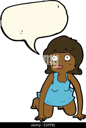 Cartoon femme à quatre pattes avec bulle Illustration de Vecteur
