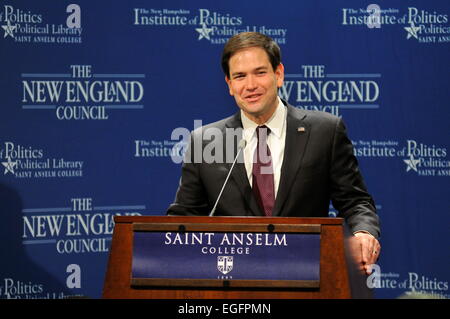 Manchester, New Hampshire, USA. 24 Février, 2015. Le sénateur américain Marco Rubio prend la parole à l'Institut de la politique au NH Manchester, NH, USA, 24 février 2015 Crédit : Andrew Cline/Alamy Live News Banque D'Images