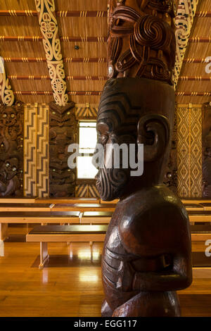 Intérieur de la maison d'Rūnanga Te Whare au site du Traité de Waitangi, la Nouvelle-Zélande. Banque D'Images