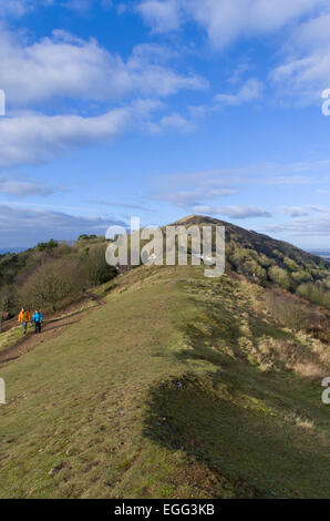 Persévérance Hill et au-delà de la balise Worcestershire, collines de Malvern, Worcestershire Herefordshire et Frontière, England, UK en hiver Banque D'Images