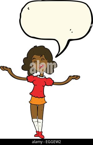 Cartoon woman taking louange avec bulle Illustration de Vecteur