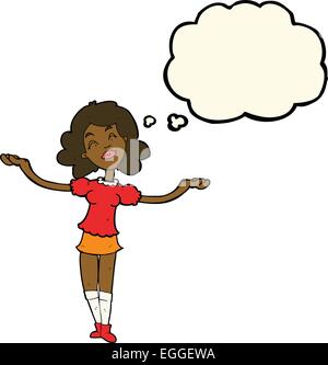 Cartoon woman taking louange avec bulle pensée Illustration de Vecteur