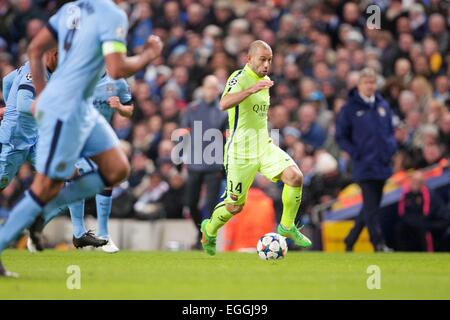 Manchester, UK. Feb 24, 2015. Ligue des Champions de football. Manchester City et Barcelone. Le milieu de terrain du FC Barcelone Javier Mascherano. Credit : Action Plus Sport/Alamy Live News Banque D'Images