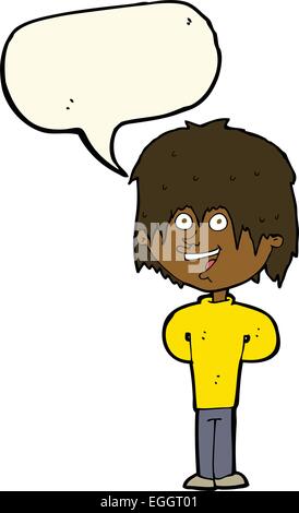 Cartoon happy scruffy boy with speech bubble Illustration de Vecteur