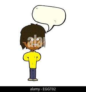 Cartoon happy scruffy boy with speech bubble Illustration de Vecteur