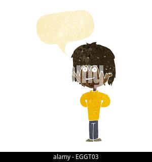 Cartoon happy scruffy boy with speech bubble Illustration de Vecteur