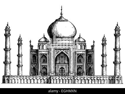 L'Inde. Taj Mahal sur un fond blanc. croquis Banque D'Images