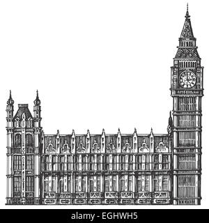 L'Angleterre, Londres. Big Ben sur un fond blanc. croquis Banque D'Images