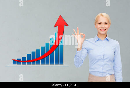 Smiling young businesswoman showing ok sign Banque D'Images