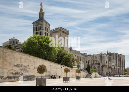 AVIGNON, FRANCE - 12 MAI 2014 : une vue de l'historique palais papal remontant au Moyen Âge. Banque D'Images