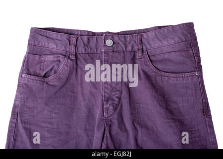 Jeans Homme slim violet isolé sur fond blanc Banque D'Images