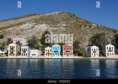 Vue sur le port, Kastellorizo (MEIS), îles du Dodécanèse, îles grecques, Grèce, Europe Banque D'Images